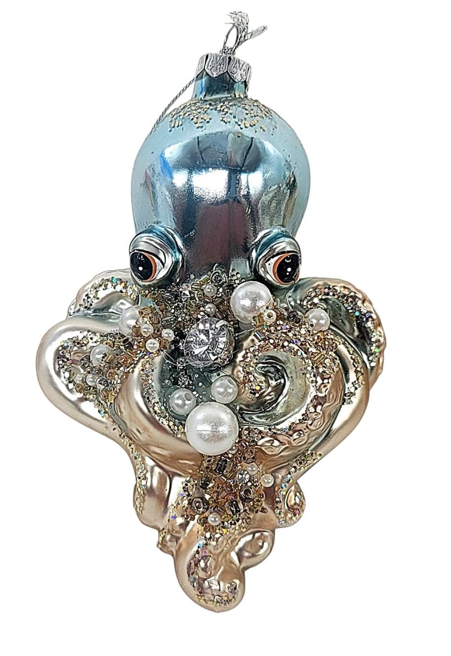 Robert Stanley Ocean Life Octopus Faux Pearls Glitter Blown Glass Ornament CL70